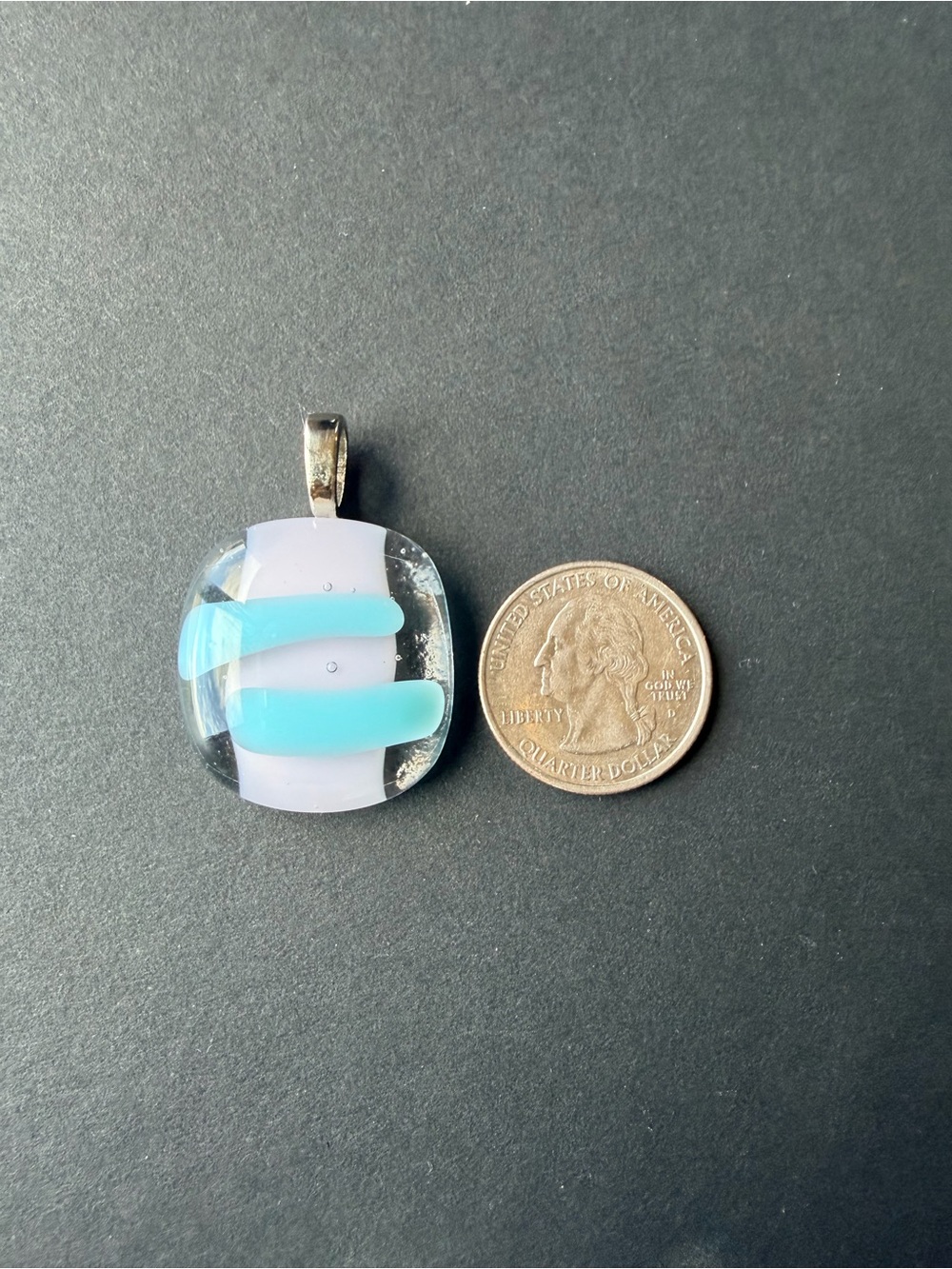 Fused Glass Pendant Necklace Charm Light Blue Light Purple - Picture 2 of 6